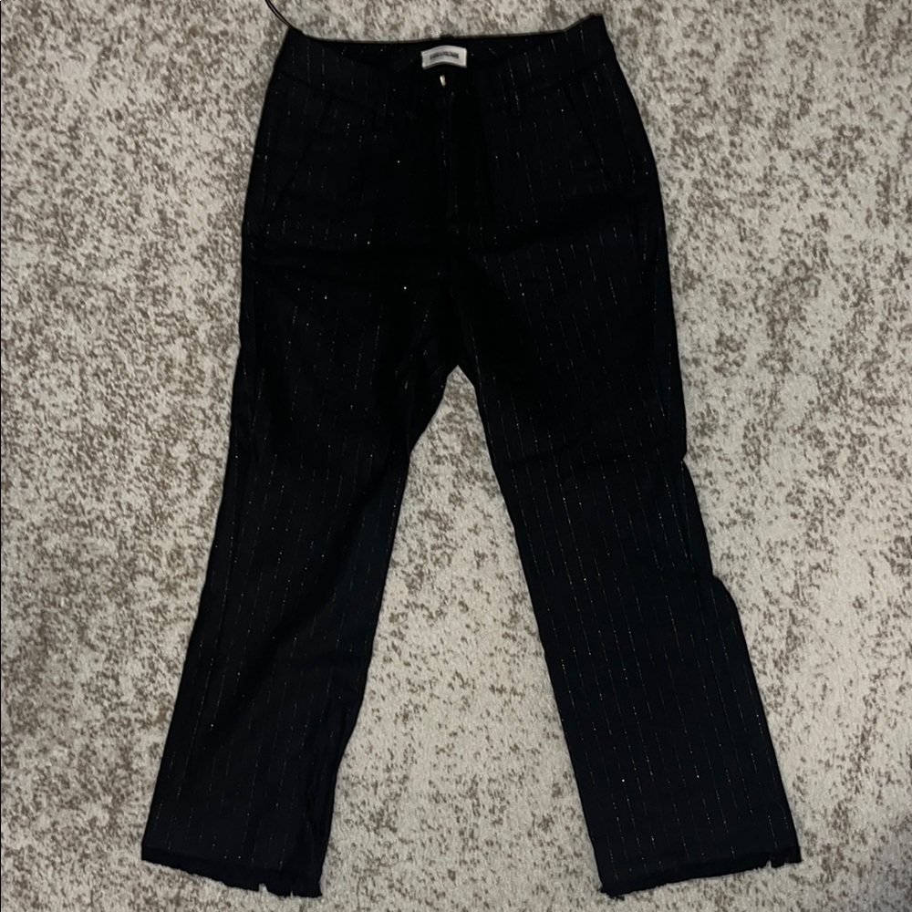 Women Black with gold thin stripes Pants